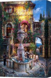 Twilight Canvas Paintings - TWILIGHT BY THE FOUNTAIN by Cao Yong