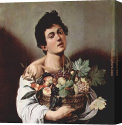 Boy Lighting a Pipe Canvas Paintings - Boy with a Basket of Fruit by Caravaggio