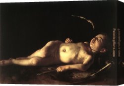 Cupid Canvas Paintings - Sleeping Cupid by Caravaggio