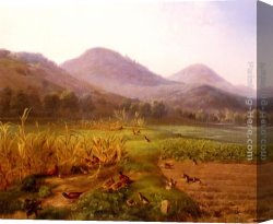 Dead Game Canvas Paintings - An Extensive Field With Game Birds And Rabbits by Carl Jutz