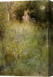Fairy Canvas Paintings - A Fairy, or Kersti, and a View of a Meadow by Carl Larsson