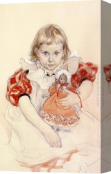 A Young Girl And Her Dog Canvas Paintings - A Young Girl with a Doll by Carl Larsson