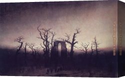 David Canvas Paintings - Abbey in an Oak Forest by Caspar David Friedrich