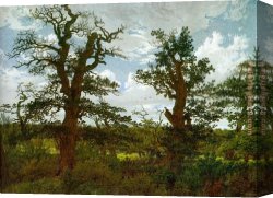 Friedrich Canvas Paintings - Landscape with Oak Trees and a Hunter by Caspar David Friedrich