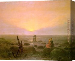 Puffins Over Sea Canvas Paintings - Moon rising over Sea by Caspar David Friedrich