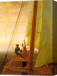 Sailing Canvas Paintings - On board a Sailing Ship by Caspar David Friedrich