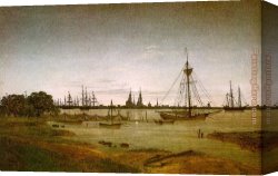 Dordrecht Harbour by Moonlight Canvas Paintings - Port by Moonlight by Caspar David Friedrich
