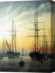 Dordrecht Harbour by Moonlight Canvas Paintings - View of a Harbour by Caspar David Friedrich