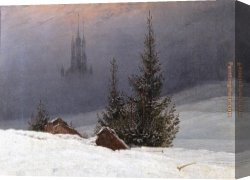 Church Canvas Paintings - Winter Landscape with Church by Caspar David Friedrich