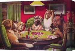 Girls Playing in Surf Canvas Paintings - Dogs Playing Poker by Cassius Marcellus Coolidge
