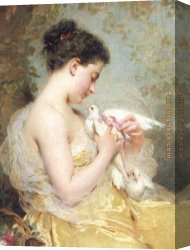 Charles Canvas Paintings - A Beauty with Doves by Charles Chaplin