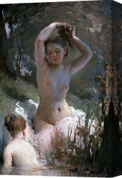 Girls Playing in Surf Canvas Paintings - Two Girls Bathing by Charles Chaplin