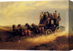London Canvas Paintings - The Bath to London Coach on the Open Road by Charles Cooper Henderson