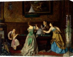 Charles Canvas Paintings - Ladies Playing Billiards by Charles Edouard Boutibonne