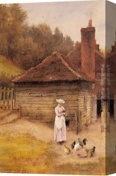 Feeding The Goldfish Canvas Paintings - Feeding Chickens by Charles Edward Wilson