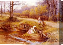 A Holiday Gathering Canvas Paintings - Gathering Primroses by Charles Edward Wilson