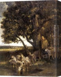 A Shepherdess with Her Flock Canvas Paintings - A Shepherdess with Her Flock by a Pool by Charles Emile Jacque