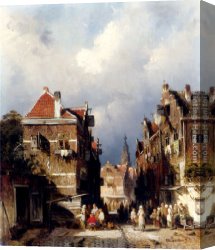 Joseph-charles-paul, Prince Napol Canvas Paintings - A Dutch Street Scene by Charles Henri Joseph Leickert