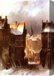 Joseph-charles-paul, Prince Napol Canvas Paintings - A Dutch Town in Winter by Charles Henri Joseph Leickert