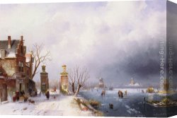 Joseph-charles-paul, Prince Napol Canvas Paintings - A Sunlit Winter Landscape by Charles Henri Joseph Leickert