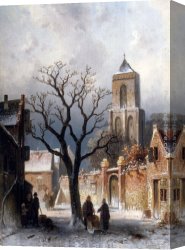 Joseph-charles-paul, Prince Napol Canvas Paintings - A Village Snow Scene by Charles Henri Joseph Leickert