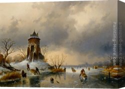 Joseph-charles-paul, Prince Napol Canvas Paintings - A Winter Landscape with Skaters on the Ice by Charles Henri Joseph Leickert