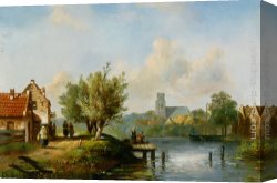 Joseph-charles-paul, Prince Napol Canvas Paintings - Figures near a waterside inn by Charles Henri Joseph Leickert
