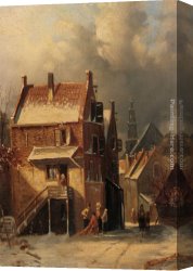 Joseph-charles-paul, Prince Napol Canvas Paintings - Outskirts of a Town in Winter by Charles Henri Joseph Leickert