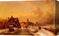 Joseph-charles-paul, Prince Napol Canvas Paintings - Winter and Summer Canal Scenes A Pair of Paintings (Pic 1) by Charles Henri Joseph Leickert