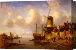 Joseph-charles-paul, Prince Napol Canvas Paintings - Winter and Summer Canal Scenes A Pair of Paintings (Pic 2) by Charles Henri Joseph Leickert