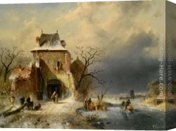 Joseph-charles-paul, Prince Napol Canvas Paintings - Winter Scene with Figures by Charles Henri Joseph Leickert