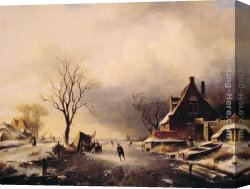 Joseph-charles-paul, Prince Napol Canvas Paintings - Winter Scene with Skaters by Charles Henri Joseph Leickert
