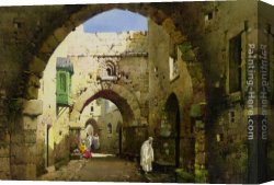 Charles Canvas Paintings - A street in Jerusalem by Charles Leaver