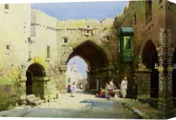 Before a Mosque (cairo) Canvas Paintings - An Arabian Mosque by Charles Leaver