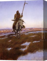 Indian Sacrifice Canvas Paintings - A Cree Indian by Charles Marion Russell