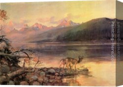 Deer Canvas Paintings - Deer at Lake McDonald by Charles Marion Russell