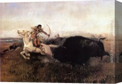 Charles Canvas Paintings - Indians Hunting Buffalo by Charles Marion Russell