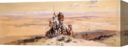 Indian Sacrifice Canvas Paintings - Indians on Plains by Charles Marion Russell