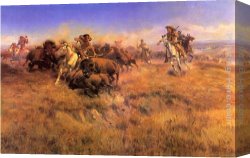 Charles Canvas Paintings - Running Buffalo by Charles Marion Russell