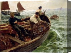Charles Canvas Paintings - Lands End Crabbers by Charles Napier Hemy