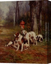 Charles Canvas Paintings - Hunting Dogs At Rest by Charles Olivier De Penne