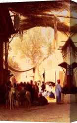 Before a Mosque (cairo) Canvas Paintings - A Market Place, Cairo by Charles Theodore Frere