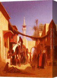 Before a Mosque (cairo) Canvas Paintings - Street In Damascus and Street In Cairo A Pair of Painting (Pic 2) by Charles Theodore Frere