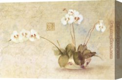 Chinese Porcelain Canvas Paintings - Orchids in a Chinese Bowl by Cheri Blum