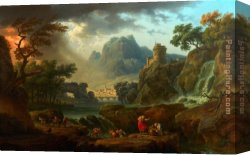 Landscape with Stream And Mountains Canvas Paintings - A Mountain Landscape with an Approaching Storm by Claude-Joseph Vernet