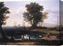 Scene Canvas Paintings - Coast Scene with the Rape of Europa by Claude Lorrain