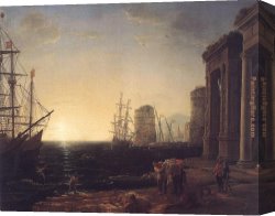 Dordrecht Harbour by Moonlight Canvas Paintings - Harbour Scene at Sunset by Claude Lorrain