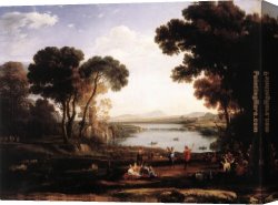 Figure Canvas Paintings - Landscape with Dancing Figures The Mill by Claude Lorrain