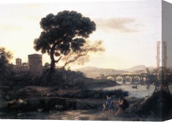 Landscape with Shepherds Watering Their Flocks Canvas Paintings - Landscape with Shepherds the Pont Molle by Claude Lorrain