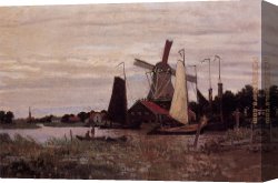 Windmill at Zaandam 2 Canvas Paintings - A Windmill at Zaandam by Claude Monet